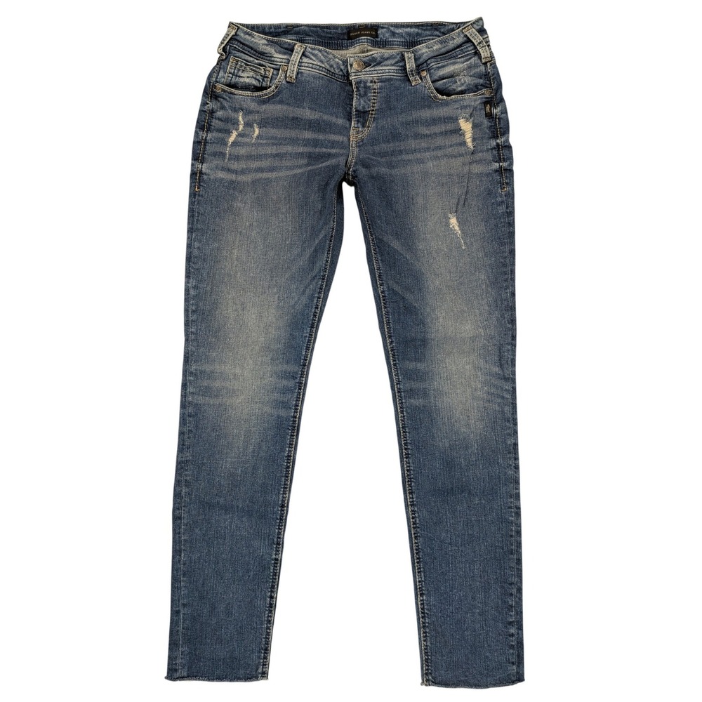 Silver Jeans Womens 32 Girlfriend Straight Skinny Distress Stretch Denim Preppy